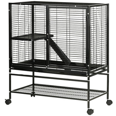 Small Animal Cage for Ferret Chinchilla Guinea Pig W/ Wheels Tray Ramp