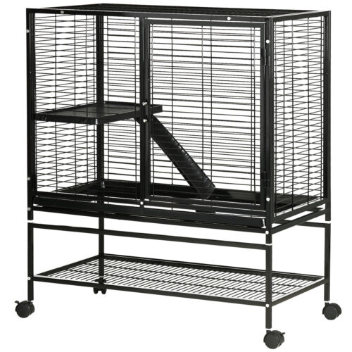 Small Animal Cage for Ferret Chinchilla Guinea Pig W/ Wheels Tray Ramp