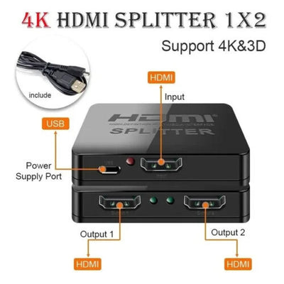 Hdmi Splitter 1 In 2 Out 1080p 4K HDCP Stripper 3D Splitter Power For HDTV PS3