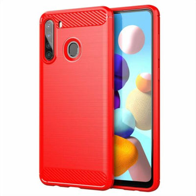 For Samsung Galaxy A21 Case - Shockproof Carbon Fiber TPU Heavy Duty Cover