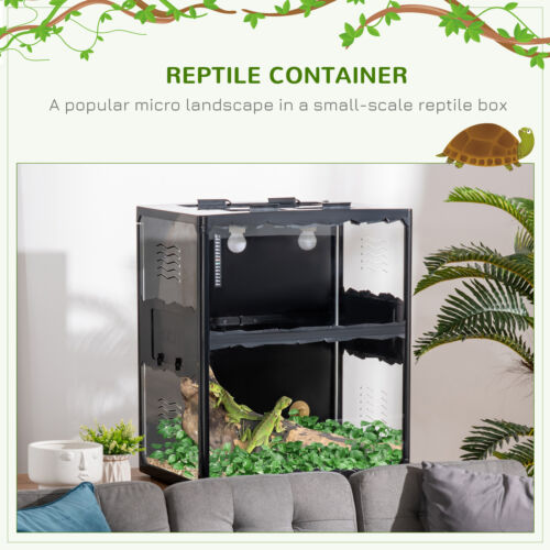 Reptile Cage Enclosure, Lizard Breeding Tank w/ Lamp Holders, Turtle, Chameleon 196393070970
