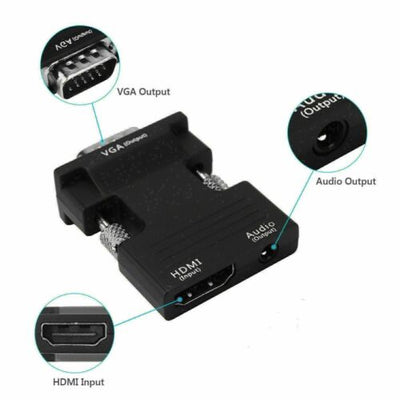 HDMI to VGA Adapter with 3.5mm Audio for Computer Projector, HDTV NEW K