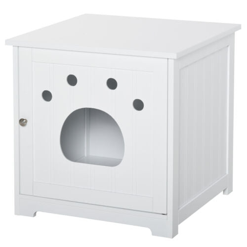 Cat Washroom Pet Litter Box Enclosure Kitten House End Table Hideaway Cabinet