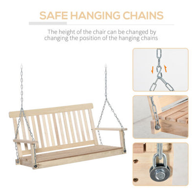2-Person Heavy Duty Hanging Swinging Outside Front Bench w/ Fir Wood, Natural