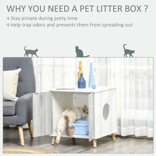 Wooden Cat Mess-free Litter Box, Wide Enclosure End Table w/ 2 Magnetic Doors 196393066744