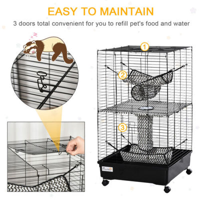Small Animal Habitat Pet Play House for Ferret w/ Wheels Hammocks Tunnels