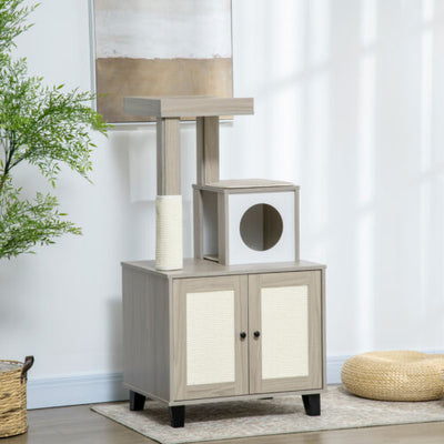 50&quot; 2-IN-1 Cat Tree with Cat Toilet Cabinet Condo Bed Sisal Scratching Post Pad