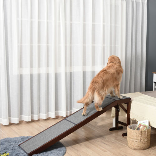 Pet Ramp Bed Steps for Dogs Cats with Non-slip Carpet Top Platform Brown Grey