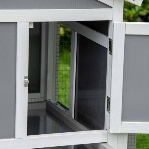 59&quot; Wooden Rabbit Hutch Playpen Bunny House with Sunlight Roof Ramp Tray Grey