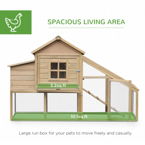 PawHut 69&quot; Chicken Coop, Includes Connecting Ramp and an Easy-Clean Tray Natural 842525157551