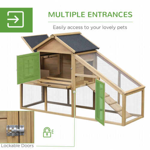 PawHut 69&quot; Chicken Coop, Includes Connecting Ramp and an Easy-Clean Tray Natural 842525157551