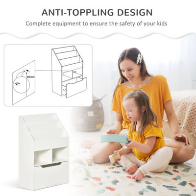 Kids Storage Bookcase Stand w/ Display Shelves &amp; Drawer for Toys &amp; Books, White