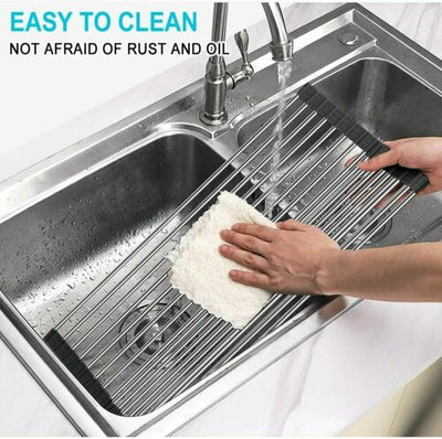 Kitchen Stainless Steel Sink Drain Rack Roll Up Dish Food Drying Drainer Mat