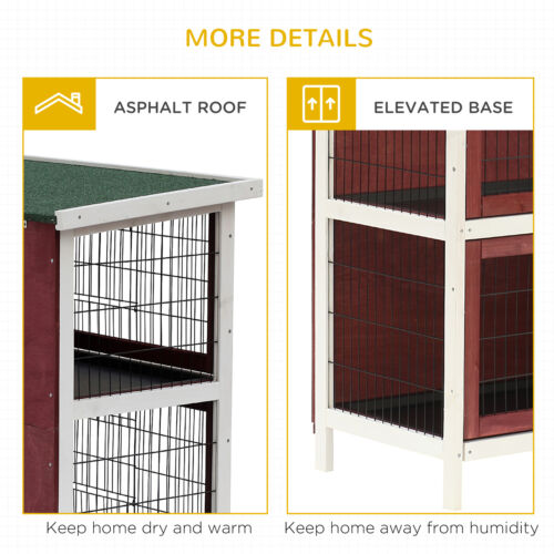 Pawhut 54&quot; 2 Story Large Elevated Wooden Rabbit Hutch Yard Bunny Cage w/ Tray