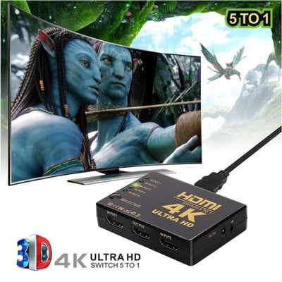 4k HDMI Switch Splitter 5 Port Selector Switcher Hub IR Remote HDTV 5 in 1 out