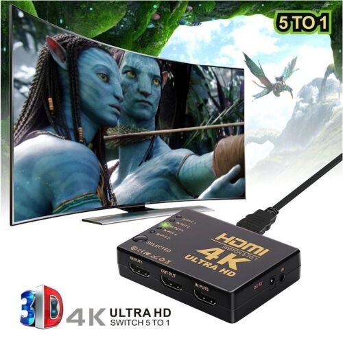4k HDMI Switch Splitter 5 Port Selector Switcher Hub IR Remote HDTV 5 in 1 out