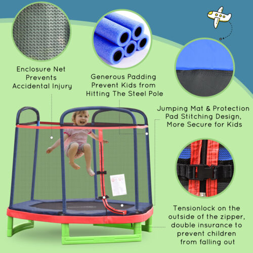 7 FT Kids Trampoline w/ Enclosure Safety Net Zipper Playground Bouncer Gym Toy