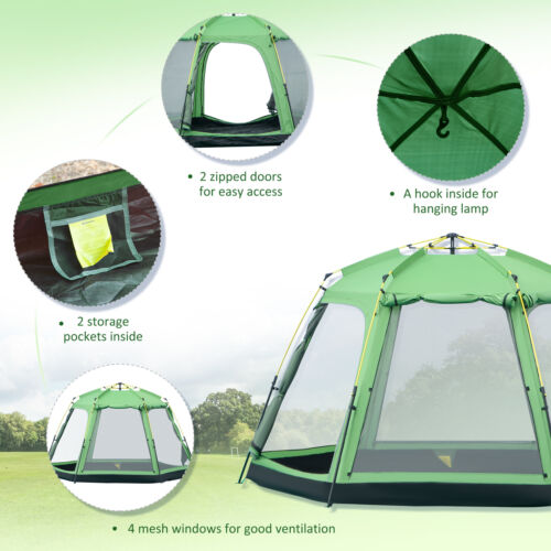 6 Person Camping Tent Pop-up Design with 4 Windows 2 Doors Portable Carry Bag