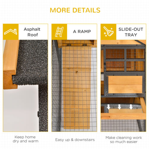 Outdoor Rabbit Cage Elevated Pet House w/ Slide-Out Tray, Natural Wood &amp; Black 842525165365