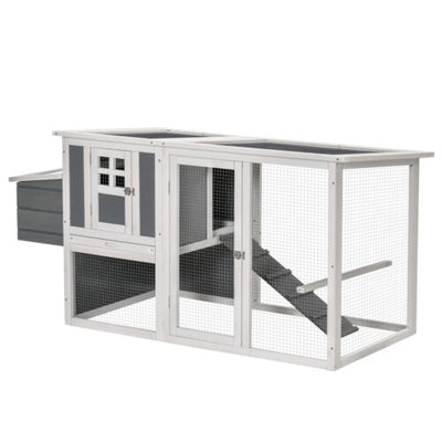 64&quot; Wooden Chicken Coop Hen House with Openable Hollow Sheet Roof Tray