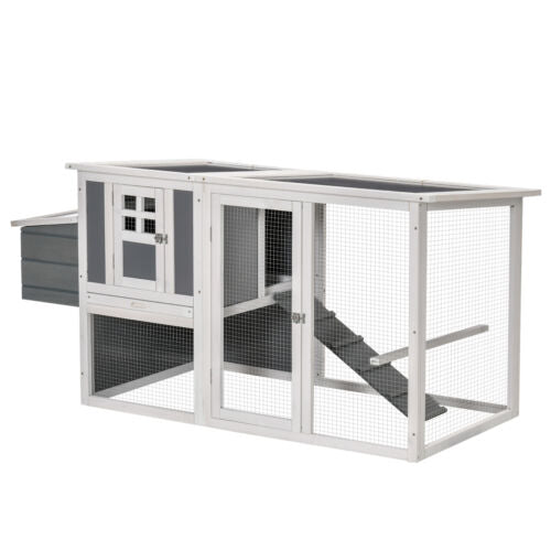 64&quot; Wooden Chicken Coop Hen House with Openable Hollow Sheet Roof Tray
