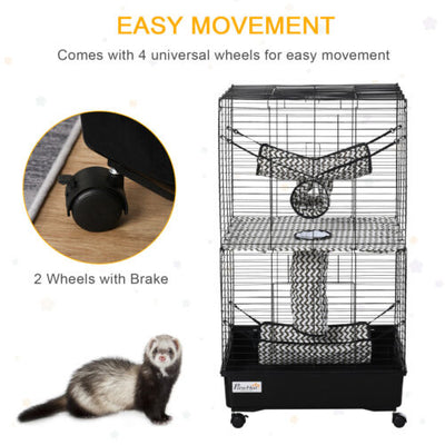 Small Animal Habitat Pet Play House for Ferret w/ Wheels Hammocks Tunnels