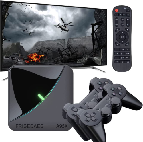 FRIGEDAEG Video Game Console with 60000+ Games A95X Retro Game Box 2 Controllers