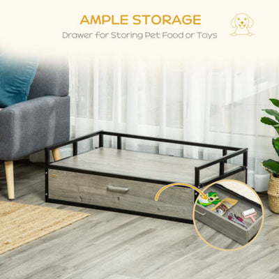 Elevated Dog Bed, Medium-size Pet Sofa Furniture w/ Drawer, Soft Cushion, Grey 196393066607