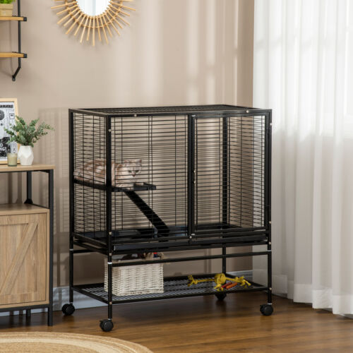 Small Animal Cage for Ferret Chinchilla Guinea Pig W/ Wheels Tray Ramp