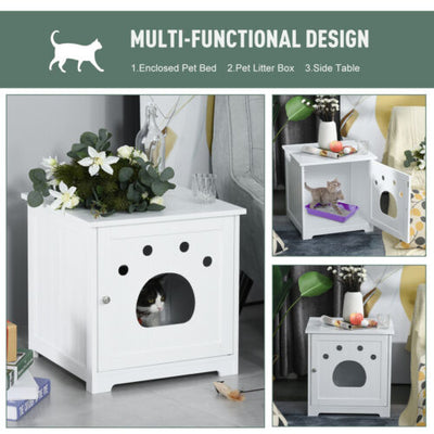 Cat Washroom Pet Litter Box Enclosure Kitten House End Table Hideaway Cabinet