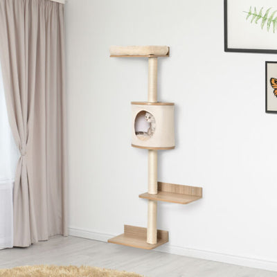 4-Level Wall Mounted Cat Tree Activity Play Center w/ Condo Bed Scratching Posts 196393066645