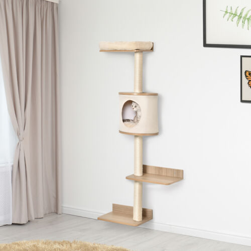 4-Level Wall Mounted Cat Tree Activity Play Center w/ Condo Bed Scratching Posts 196393066645