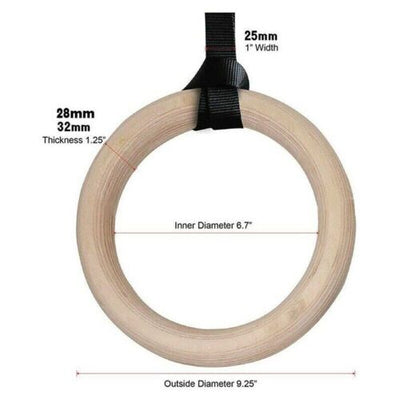 Wooden Gymnastic Rings With Adjustable Long Non-Slip Straps For Workout 28MM