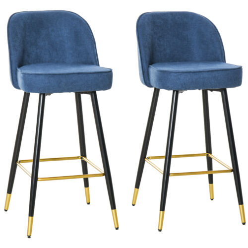 Set of 2 Upholstered Barstools Fabric Bar Chairs with Gold-Capped Steel Legs