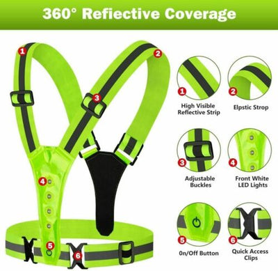 LED Reflective Running Biking Vest, High Visibility Warning Lights Safety Gear