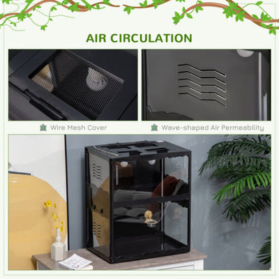 Reptile Cage Enclosure, Lizard Breeding Tank w/ Lamp Holders, Turtle, Chameleon 196393070970