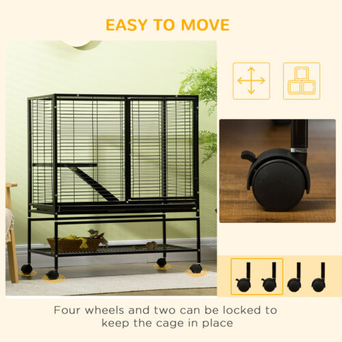 Small Animal Cage for Ferret Chinchilla Guinea Pig W/ Wheels Tray Ramp