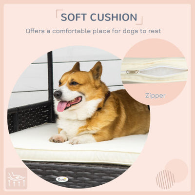 Elevated Wicker Dog House, Raised Rattan Pet Bed Cabana w/ Cushion, Canopy White 842525148276