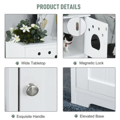 Cat Washroom Pet Litter Box Enclosure Kitten House End Table Hideaway Cabinet