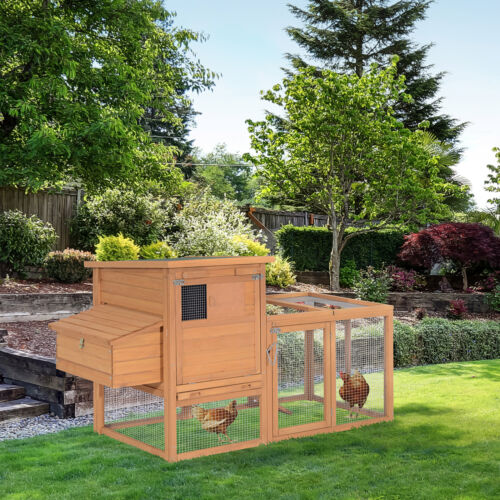 PawHut 75&apos;&apos; Wooden Poultry Chicken Coop Hen House  with Egg Box Backyard Run 799932993831