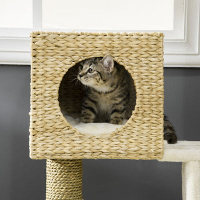 39.5&quot; Cat Tree Tower Cattail Weave W/ Cat Condo, Bed, Ladder, Washable Cushions
