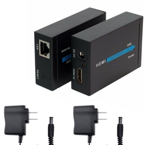 1080P 60M HDMI Extender by cat6/5e over RJ45 Ethernet FHD 2x Power Adapter NEW K