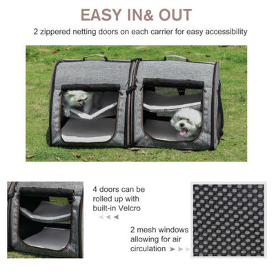 Large Portable Double Cat Pet Carrier Kennel Bag Oxford Travel Car Seat 842525114806