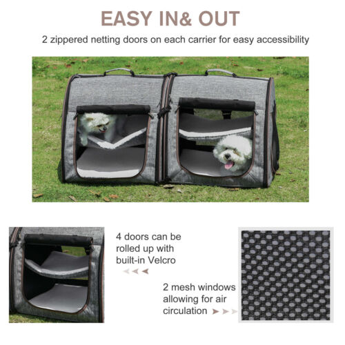 Large Portable Double Cat Pet Carrier Kennel Bag Oxford Travel Car Seat 842525114806