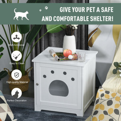 Cat Washroom Pet Litter Box Enclosure Kitten House End Table Hideaway Cabinet