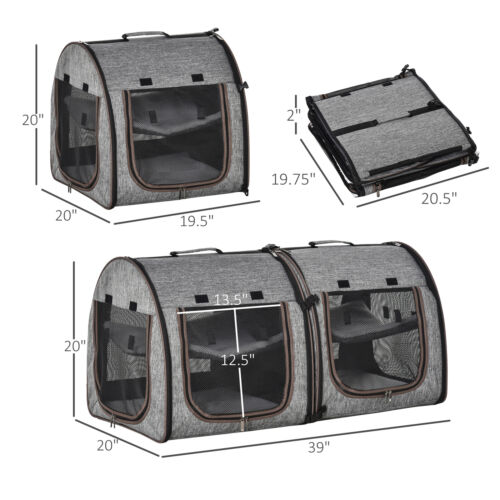 Large Portable Double Cat Pet Carrier Kennel Bag Oxford Travel Car Seat 842525114806