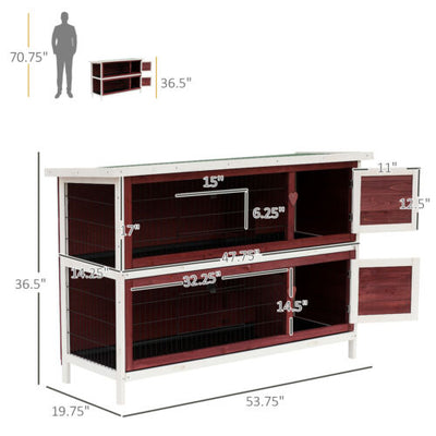 Pawhut 54&quot; 2 Story Large Elevated Wooden Rabbit Hutch Yard Bunny Cage w/ Tray