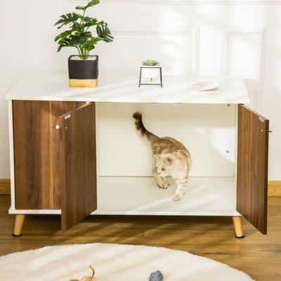 Cat Litter Box Enclosure Hidden Cat Furniture w/ Adjustable Shelf Magnetic Door 196393066720