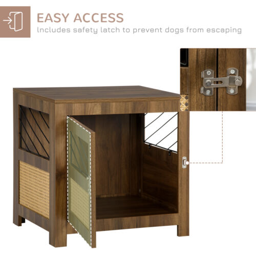 Wood Dog Crate Kennel End Table Furniture W/ Cushion for XS Dogs Indoor Walnut