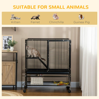 Small Animal Cage for Ferret Chinchilla Guinea Pig W/ Wheels Tray Ramp